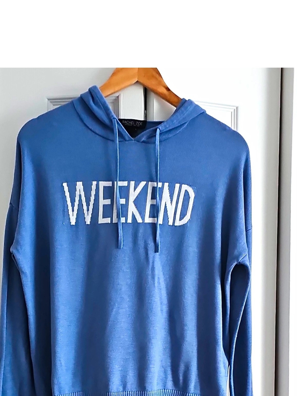 Rachel Zoe Blue 'WEEKEND' Crewneck Hoodie Sweatshirt